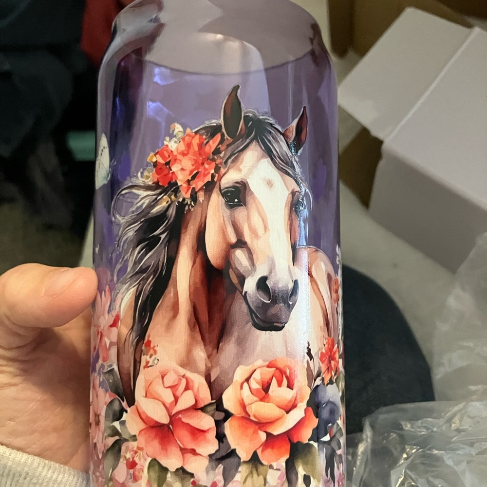 Horse-Themed Floral Water Bottle